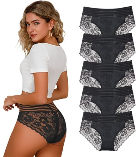 APRSEA Ladies Knickers High Waist Briefs Stretchable Full Coverage Waistband Cheeky Soft Lace Trim Pants