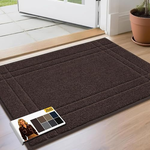 JSEI Entryway Rugs Doormat 20x32, Non-Slip Dirt Trapper Door Mats Indoor, Washable Absorbent and Stain Resist Welcome Floor Mat for Front Door, Dog Door Mat, Dirty Wet Shoes & Paws, Brown
