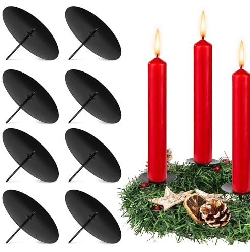 Portacandele per Corona dell'Avvento 8cm Candelabri in Metallo Supporto Piatto per Candele Candelabro da Tavolo Decorazioni per Compleanno Natale Feste 8 Pezzi Nero