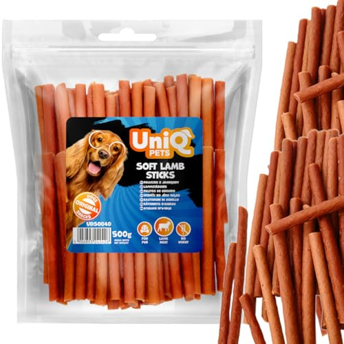 UNIQ Pets Hundeleckerli Lamm Soft Sticks 500 g Glutenfrei hypoallergen Hundesnack Trainingsleckerli für Welpen kleine & große Hunde, 70% Fleisch Natural Dog Treats