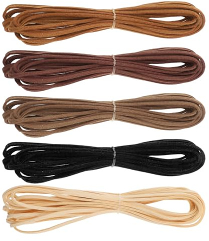 5 rollos de cordón plano de cuero, cordón para ante, 2 mm x 5 m, cordón delgado para pulseras, cordones, para manualidades, fabricación de joyas, collares, cuentas trenzadas hazlo tú mismo (5)
