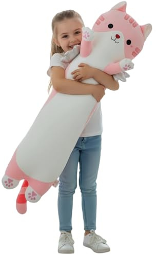 Aiuidun 23.6 Long Cat Plush Pillow with Wings - Super Soft Stuffed Animal for Kids & Adults, Cute Body Pillow for Sleeping, Squishy Cat Plushies Gifts for Girls (Pink)