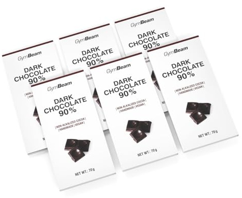 GymBeam Chocolate Negro 90% – Alto contenido en cacao con sirope de agave, sin gluten, hecho a mano, chocolate vegano de para postres y snacks, (6 x 70 g)