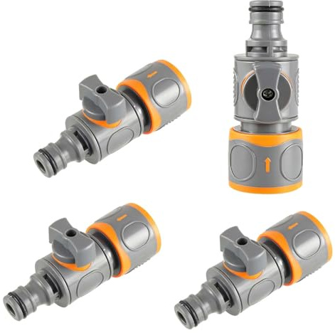 Raccord avec vanne de régulation, 4 raccords de tuyau avec vanne d'arrêt | raccord rapide pour régulation et coupure continues du débit d'eau, pour tuyaux d'eau de 1/2 pouce