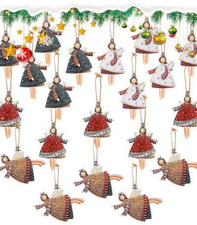 Yotlein 20 Stück Kleine Engel Anhänger, Weihnachtsanhänger Engel Weihnachtsmann, Weihnachts Dekoration Hängender, Weihnachtsbaumschmuck, Wooden Christmas Tree Decorations