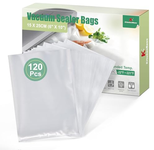 KitchenBoss Sacs Sous Vide Alimentaire 120 Pcs：Sac Sous Vide Gaufré 15 x 25 cm, Sacs de Mise Sous Vide Alimentaire pour Machine Sous Vide, Sachet Sous vide Alimentaire 175 µm