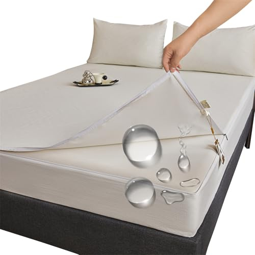 Fodera Materasso Matrimoniale/singolo con Cerniera 80X190,90x200,140x200,160x200 Proteggi Materasso Una Piazza E Mezza Stampa Lenzuolo Traspirante Lavabile Copri Sacco Materasso (150X190+12cm,W)