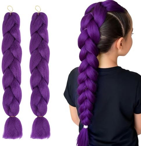2PCS Purple Hair Extensions, 22 Inch Pre Stretched Purple Hair Wig | Suit for Kpok Halloween Costume Cosplay Stage Party