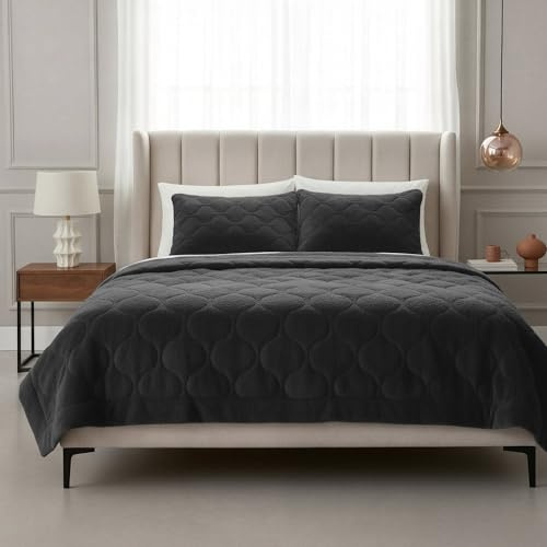 Sleeptime Bettdecke ohne Bezug - Teddy Premium - Schwarz - Single - 140 x 200 - Super Weich & Waschbar - Inklusive Kissenbezüge