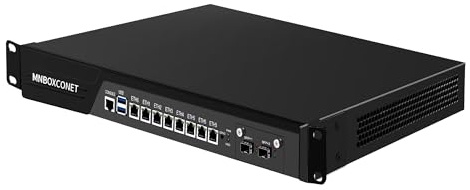 MNBOXCONET 1U Firewall 19 inch 2x10GB SPF+ Appliance C236 Redundancy Power Supply Core i5 9400, 8 x 2.5 Gigabit Ethernet OPNsense, Network Hardware Server, 32GB RAM 512GB SSD, USB 3.0, Console