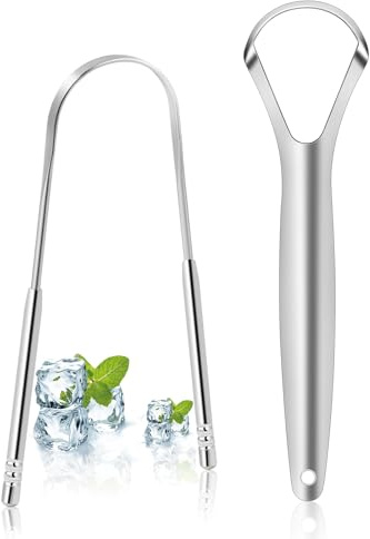 Blendura Raschietto per Lingua, Puliscilingua in Acciaio Inossidabile 2 Pezzi, per Alito Fresco e Igiene Orale, Design Ergonomico