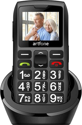 artfone C1+ Nero - Telefono Cellulare per Anziani con Tasti Grandi丨Volume alto丨Funzione SOS丨Chiamata Rapida丨Base di Ricarica丨Batteria da 1800 mAh丨Doppia SIM丨GSM Senior Telefoni per Persone Anziane