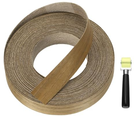 sourcing map 1 x 49 ft Wood Edge Banding, Pre-Glued Iron on Edging Strip, Plywood Wood Grain Repair Tape for Cabinet Repair, Furniture Restoration, Handicraft DIY, Walnut