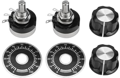 Tidevib Drehpotentiometer, 2er-Pack Single Turn Carbon Film Variabler Widerstand mit Knopf für Motordrehzahlregelung und Wechselrichterregelung (100 Ohm, 500 Ohm, 1K, 2K, 5K)
