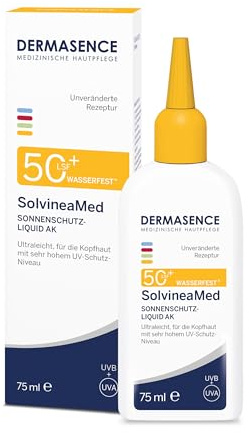 DERMASENCE SolvineaMed Sonnenschutz-Liquid AK LSF 50+, 75 ml | Kopfhaut-Sonnenschutz LSF 50+, ultraleicht, mit Panthenol, wasserfest und schweißresistent, nicht fettend, parfümfrei