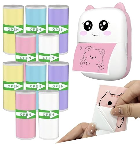 YOYEAH 10 Rollen Thermopapier Selbstklebend für Kinderkamera, Mini Drucker Papier (57x25 mm) Kompatibel mit VTech Kidizoom Print Cam, GreenKinder, Tiatua, Thermopapier für Sofortbildkameras