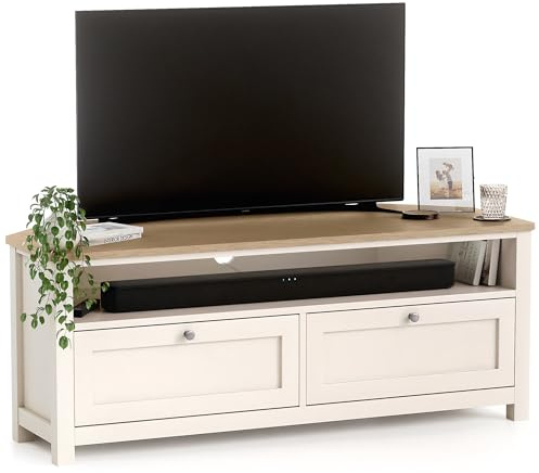 CHRISTOW Corner TV Unit, 2 Drawers & Shelf, Cream