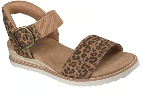 Skechers Hands Free Slip-ins® BOBS® Desert Kiss – Safari Stepper damsandaler 40 EU, vegansk, minnesskum, leopardtryck, bekväma slip-on sommarskor, hälhöjd ca 1,25 tum