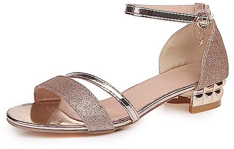 Generisch Zapatos de tacón para mujer, elegantes, zapatos de tacón para mujer, color negro, con correa de hebilla ajustable, sandalias peeptoe, ligeras, elegantes, brillantes, sandalias de punta