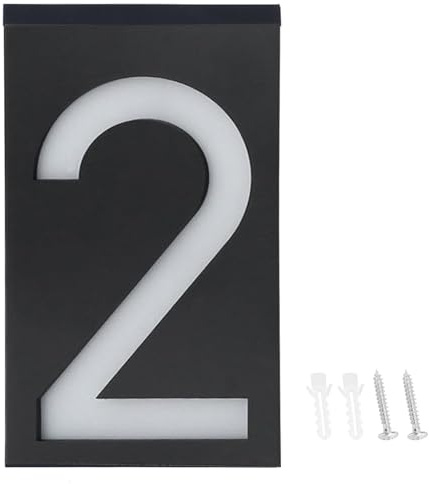 Señal de dirección solar para exterior, números de casa iluminados con energía solar para exterior Luz de número de casa solar LED Placa de puerta Señales de dirección LED (Number 2)