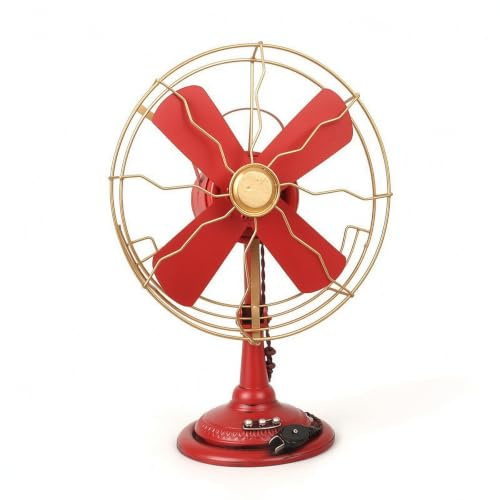 KiBcsLic Ventilador Mesa Vintage Metálico Ventilador Mesa Retro Industrial coración para Coleccionistas, Vitrinas, Rojo