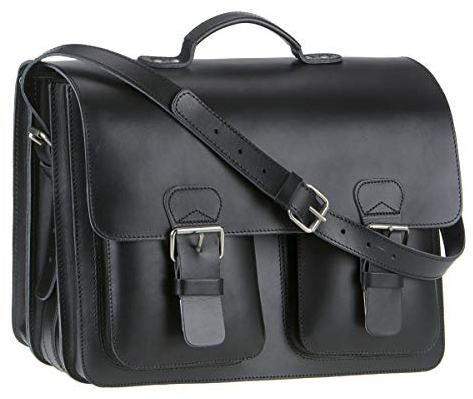 Ruitertassen Lehrertasche Leder XXL Damen Herren Schultasche Aktentasche Tasche 3 Fächer schwarz groß für Schule Uni Studium Beruf