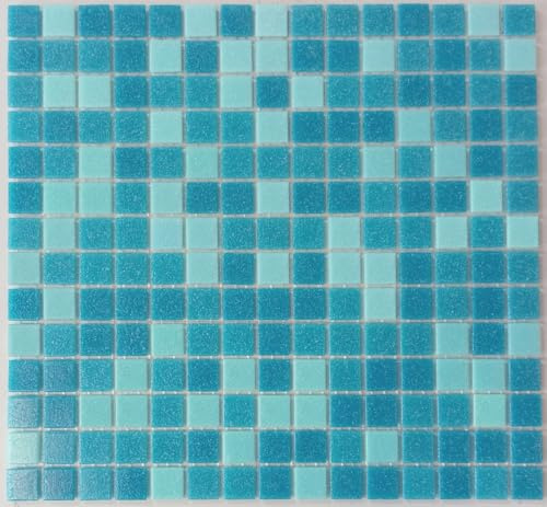 Mosaik-Netzwerk Mosaikplattor fyrkantig blandning ljusblå / blå glasmosaik med effektfläckar kakelspegel, mosaiksten storlek: 20 x 20 x 4 mm, Arkstorlek: 327 x 305 mm, 10 ark