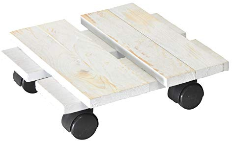WAGNER Pflanzenroller LOFT Shabby CHIC 28 x 28 x 8 cm I Für den Innenbereich I Retro Blumenroller I Kübelroller Landhausstil aus FSC®-Massivholz, sägerau, weiß lasiert I Tragkraft 100 kg-20085601