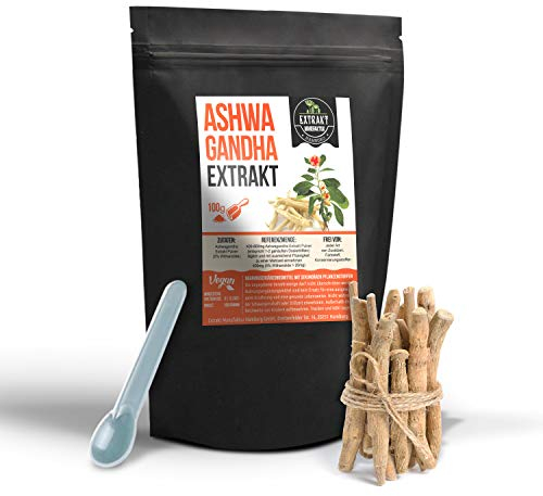 Ashwagandha Extrakt 5% Withanolide | 100g Pulver | ohne Zusatzstoffe | Schlafbeere Winterkirsche Premium Qualität hochdosiert vegan (Pulver 100g)