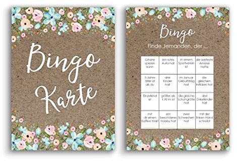 Nastami Bingokarten für die Hochzeit, Hochzeitsspiel für Gäste und Brautpaar, 50 Stück