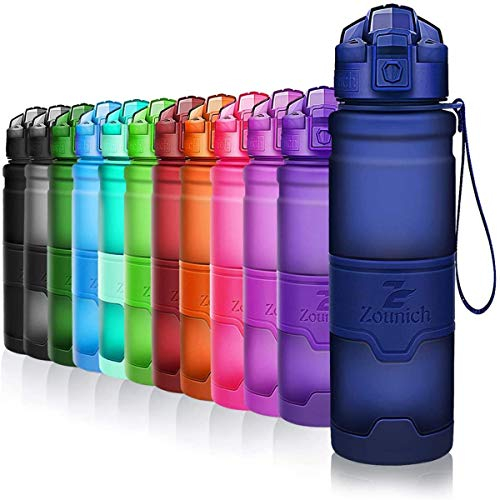 ZOUNICH Trinkflasche Sport BPA frei Kunststoff Sporttrinkflaschen für Kinder Schule, Joggen, Fahrrad, öffnen mit Einer Hand Trinkflaschen Filter, Dunkelblau, 25oz/700ml