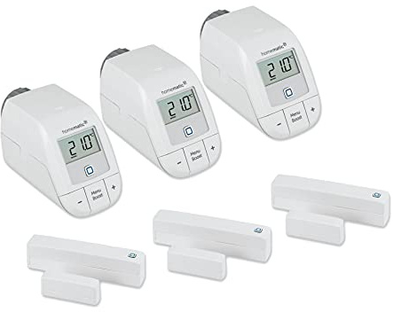 Homematic IP Set Heizen – Easy Connect 3er-Set, Digitale Steuerung für Heizung per App, Alexa, Google Assistant, einfache Installation, Energie sparen, Thermostat und Fenstersensor, 153413A0