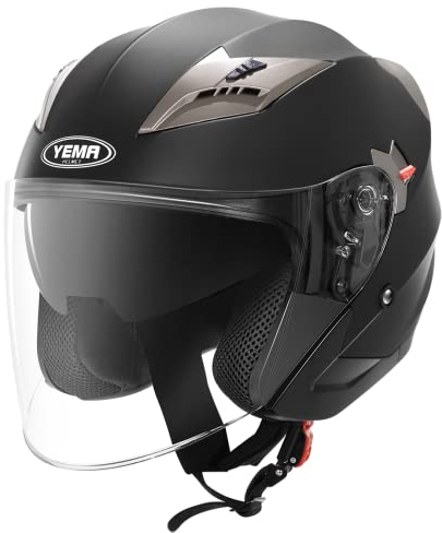 Jethelme Rollerhelm Sturzhelm Chopper Helm - YEMA YM-627 Motorradhelm ECE mit Doppelvisier Sonnenblende für Damen Herren Erwachsene-Schwarz Matt-XL