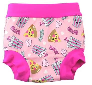 BabyPreg Baby Kids Swim Nappies Cover Diaper Pants High-Waisted Belly Protection Swimming Shorts (Pink (Drink), 0-2 Years)
