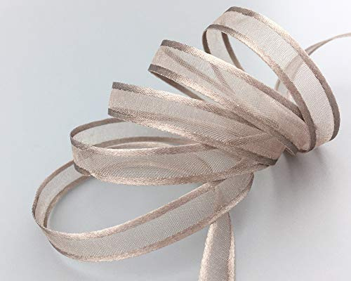 finemark 50 m x 10 mm Chiffonband mit Satin Kante Taupe (06) Chiffon Dekoband Schleifenband Geschenkband Halbtransparent Glänzend ohne Draht Organza