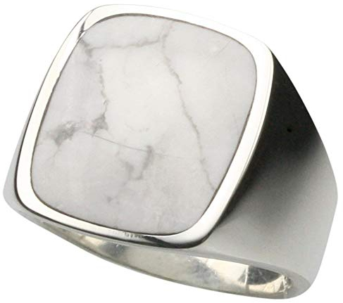 Massiver Siegelring aus 925er Silber mit besonderem Howlith, Größe:64 (20.4 mm)