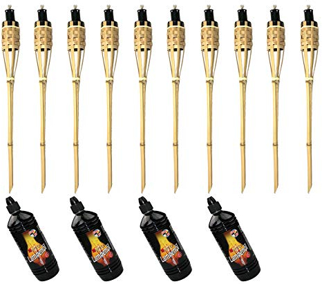 Moritz 10x Bambusfackeln Fackel Deluxe 90 cm Standard Natur + 4X 1000ml Lampenöl Gartenfackel Ölfackeln Garten Deko Öllampe Wegleuchte