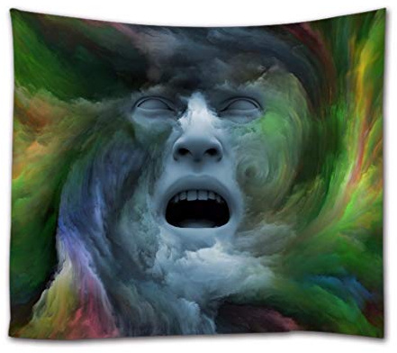 A.Monamour Wandteppich Abstrakte Kunst Des Bunten Menschlichen Gesichts Des 3D-Aquarells Tuch Mandala Boho Hippie Psychedelic Tapisserie Wandbehang Wanddekoration Modern Abstrakte Kunst