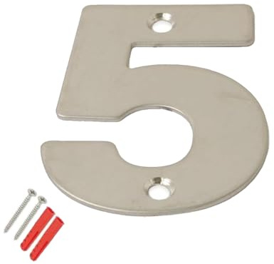 SISI UK®, numeri civici anteriori in acciaio inox con finitura spazzolata 7,6 cm con viti (numero 5)