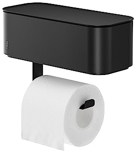 Tiger 2-Store Toilettenpapierhalter mit Aufbewahrungsbox, Toilettenrollenhalter mit integrierter Box für z.B. feuchtes Toilettenpapier, Farbe: Schwarz