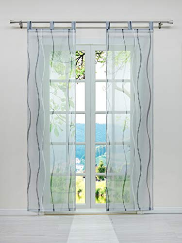 ESLIR 2er Set Flächenvorhänge Schiebegardinen Voile Gardinen mit Schlaufen Schiebevorhang Transparent Vorhang Wellen Muster Grau BxH 57x175cm 2 Stück