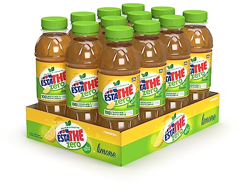 Estathé Zero Limone - The Freddo, Senza Zucchero, con Vero Infuso di Foglie di The e Succo di Limone, Bevanda Analcolica Senza Glutine, 12 Bottiglie da 0,4 lt