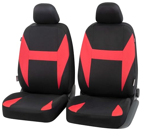 Walser Auto-Sitzbezug Caledon 2 Vordersitzbezüge, Universal PKW-Sitzbezüge Polyester, Auto-Schonbezüge für Normalsitze, Autositzschoner schwarz-rot