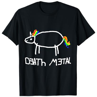 Unicornio Death Metal/Heavy Metal Negro Diseño Divertido Camiseta