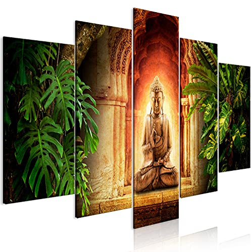 B&D XXL Acrylglasbild Buddha Zen 200x100 cm 5 Teilig Wandbild auf Acryl Glasbilder Kunstdruck Moderne Acrylglas Platte Wanddekoration Geschenke Heimdekoration Glasbild Feng Shui Tempel Zen Monstera