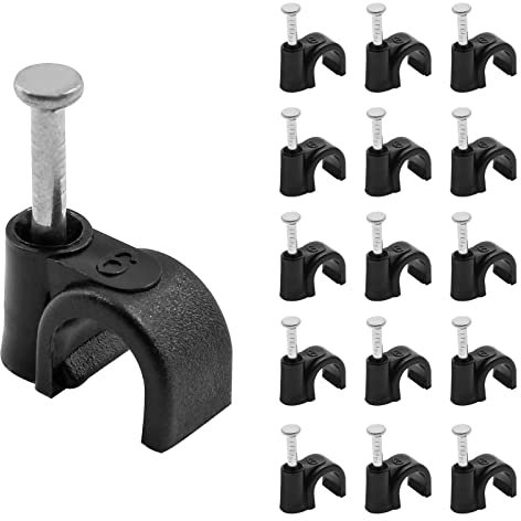 PHITUODA 100pcs 1/4 / 6mm Half Clamp J-Hook with Nail, Nail in Cable Clips Ethernet Cable Nails Tacks Clips, Black