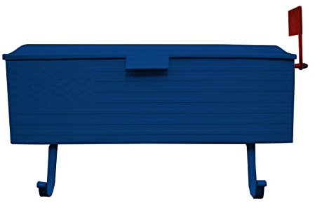 Oakland Living AZ620-BLUE Blue Patriotic Metal Outgoing Mail Flag and Newspaper Hangers Wall Mounted Mailbox