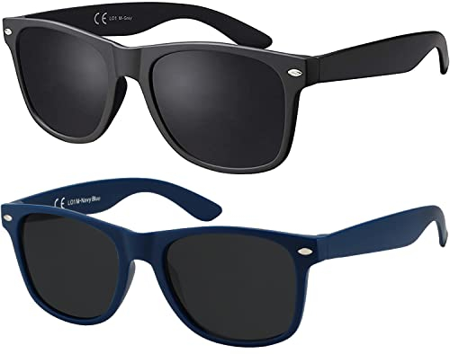 La Optica B.L.M. Herren Sonnenbrille UV400 Damen Unisex Retro Vintage - Set Matt Schwarz, Dunkelblau Navy - Gläser Grau