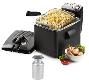 Grande friteuse à zones froides en acier inoxydable noir, couvercle transparent et filtre 3200 W 4,5 l.