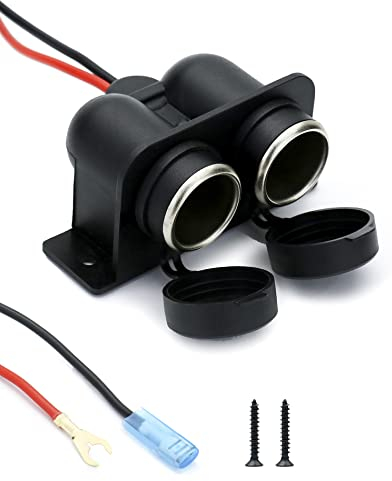 QWORK Auto Zigarettenanzünder Steckdose DC 12V wasserdichte Steckdose mit 60cm Anschlusskabel und Sicherung für Boote, Auto, Motorrad (Doppelport)